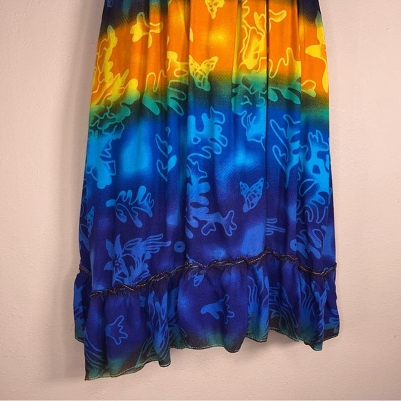 SMALL TROPICAL DRESS SLEEVELESS STRETCH COLORFUL BLUE ORANGE BEACH VACATION - Picture 7 of 13